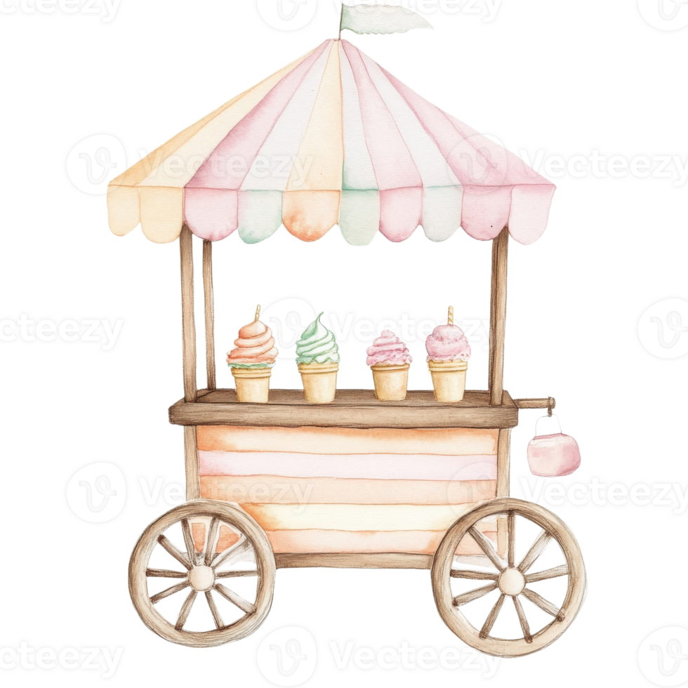 Ice cream cart display on transparent background. png