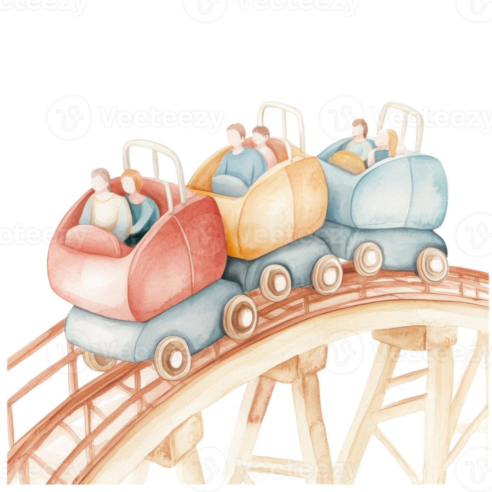 Watercolor roller coaster on transparent background. png