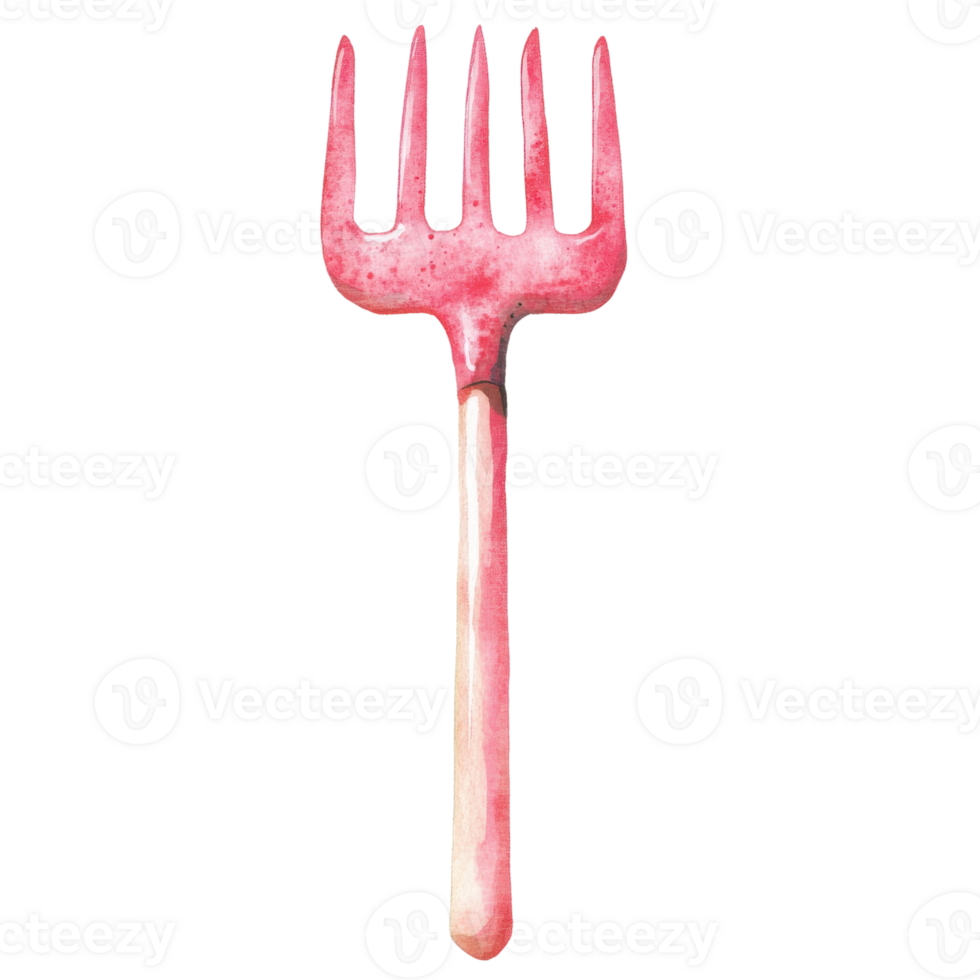 Pink watercolor garden fork on transparent background. png
