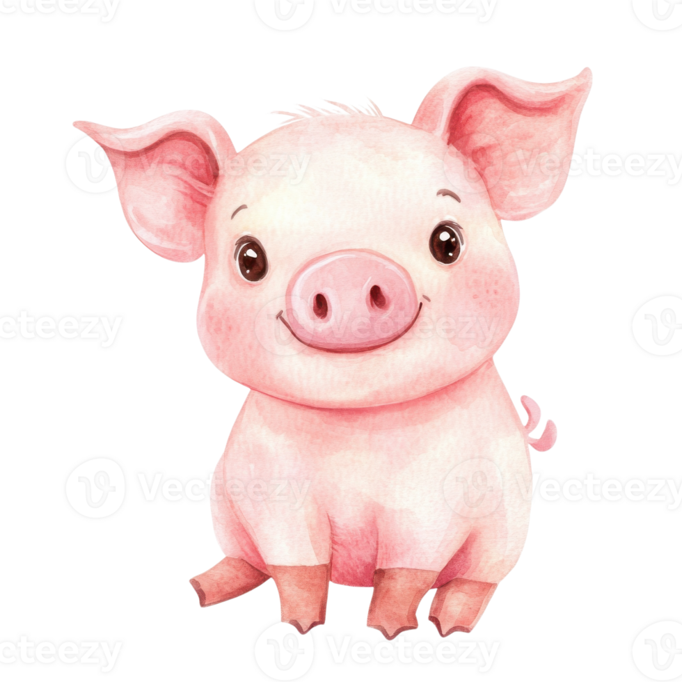 A cute watercolor piglet on transparent background. png