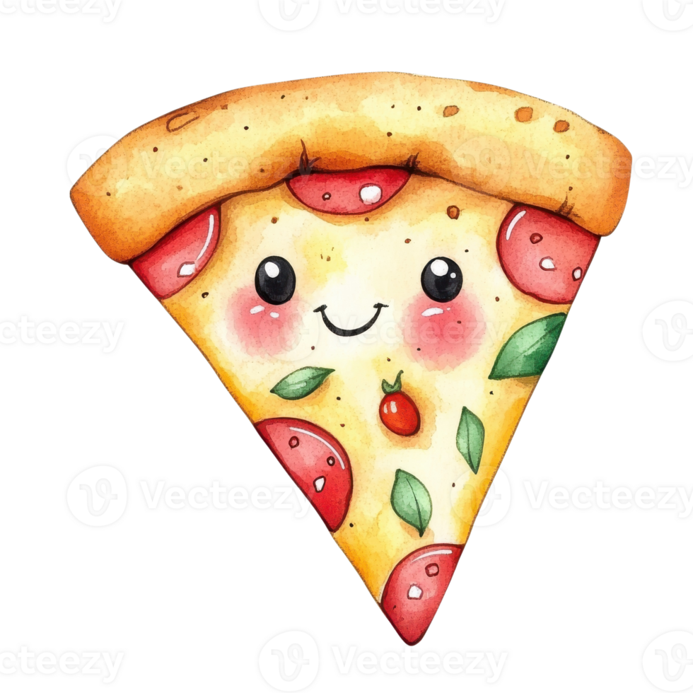 A pizza slice smiling on transparent background. png