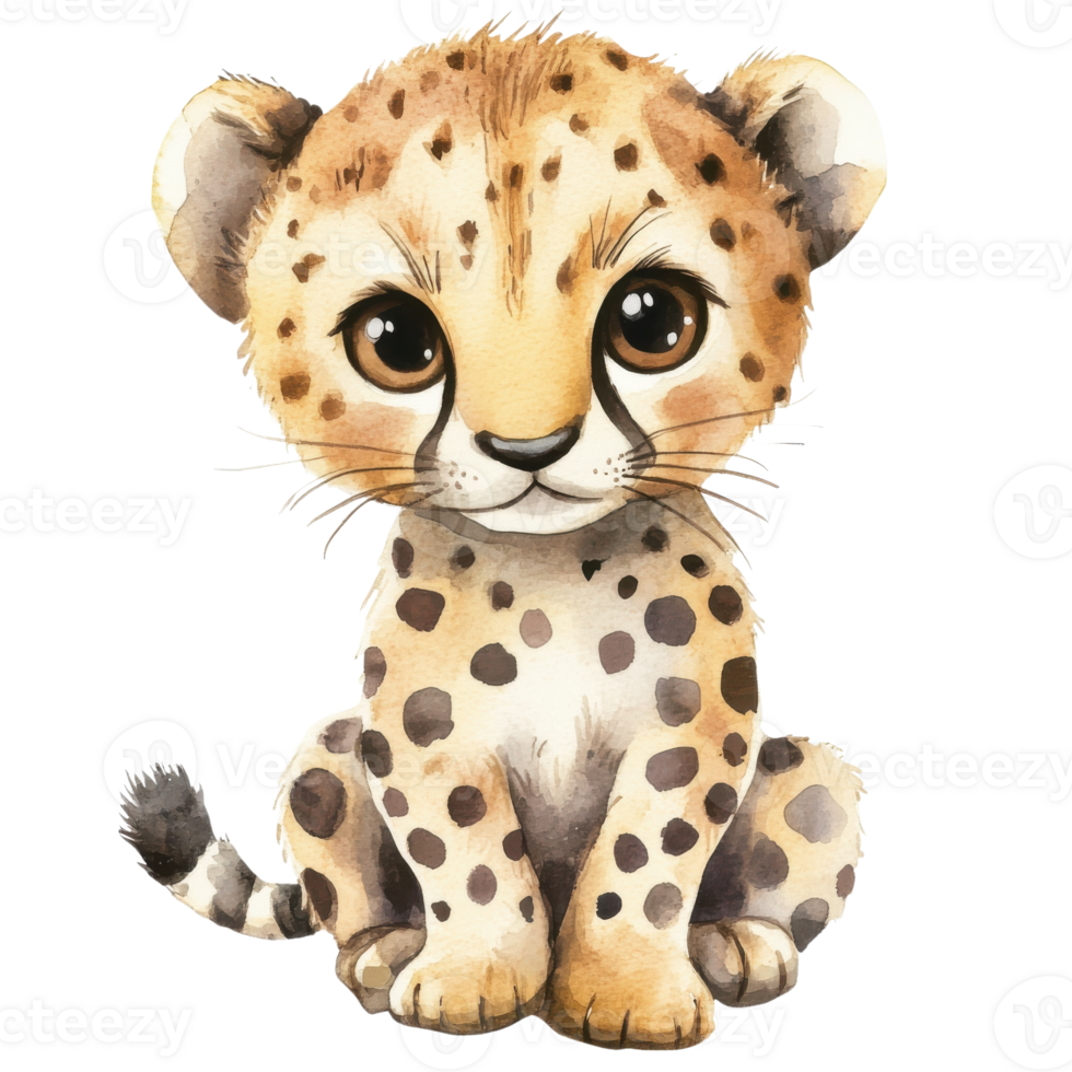 A cheetah cub sitting up on transparent background. png