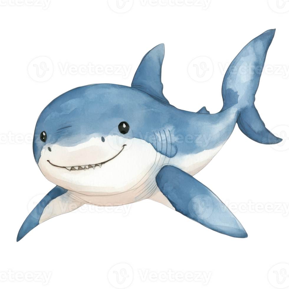 A cartoon shark smiling on transparent background. png