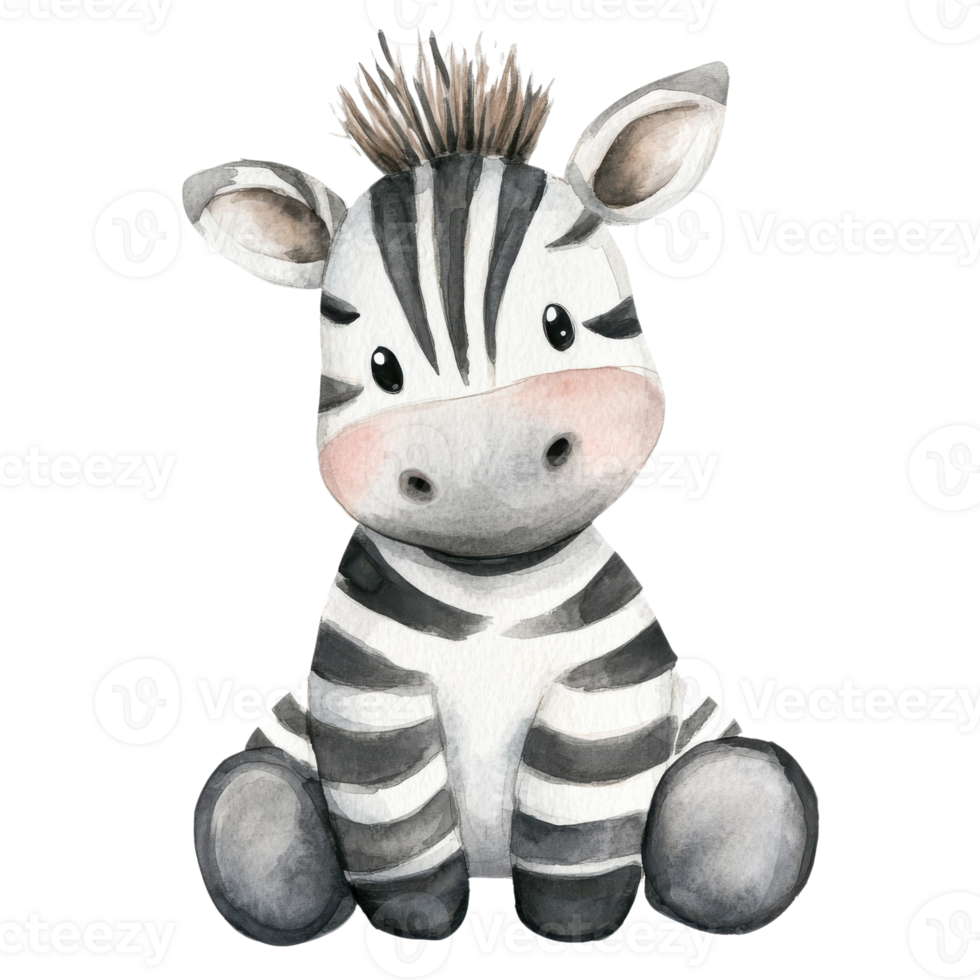 A cute zebra watercolor on transparent background. png