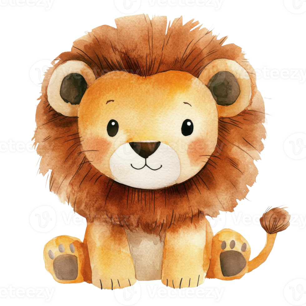 A watercolor baby lion on transparent background. png