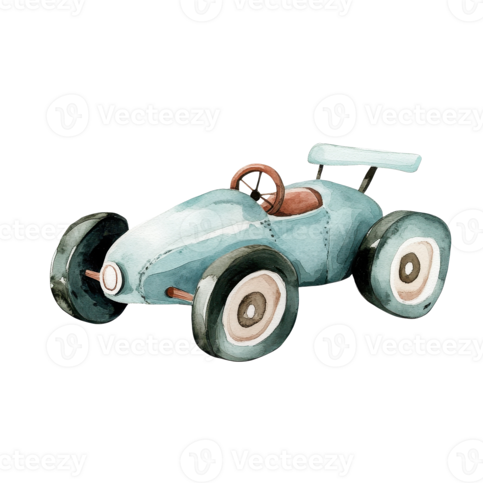A vintage toy race car on transparent background. png