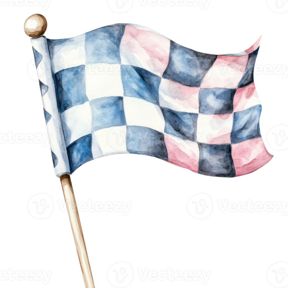Checkered flag watercolor on transparent background. png
