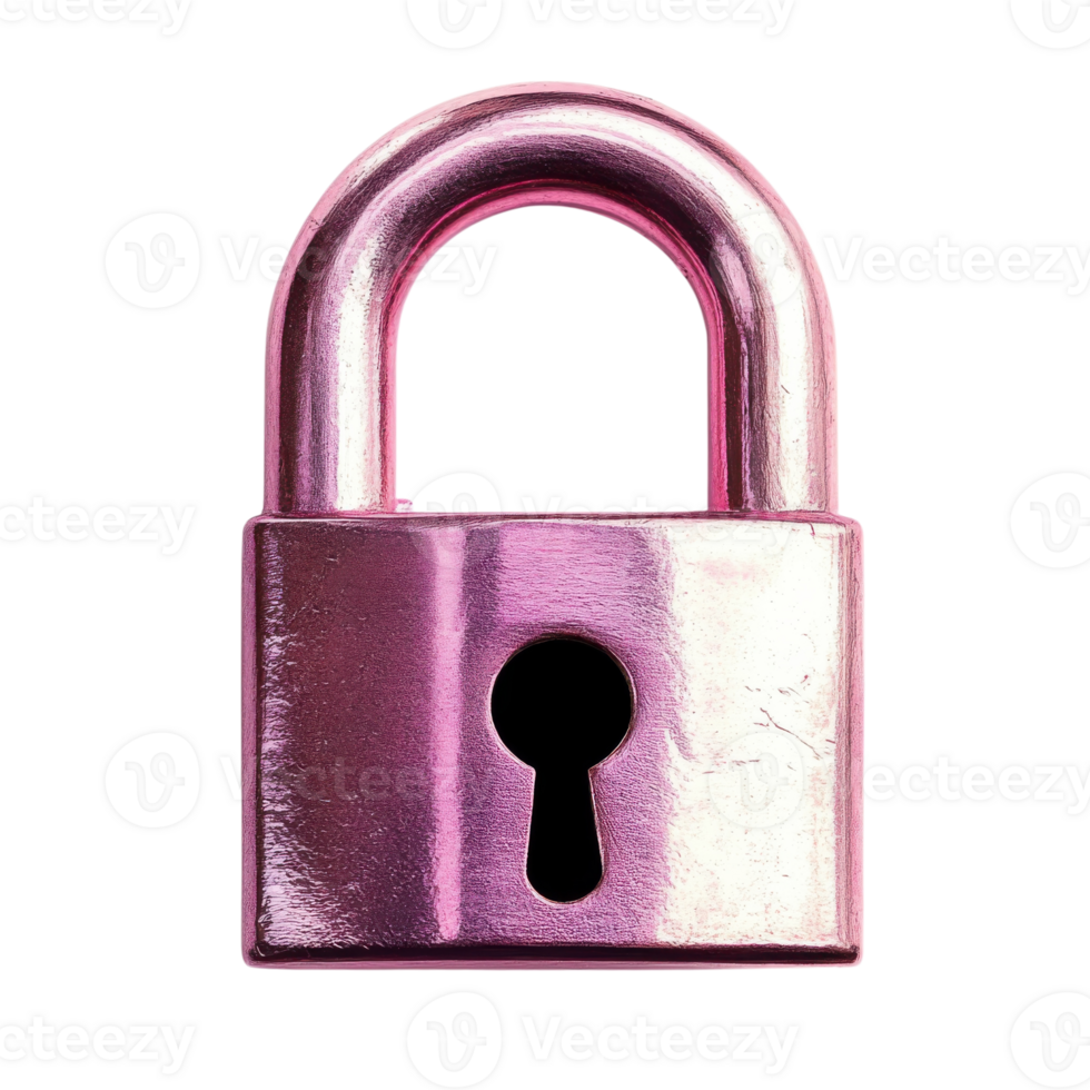 A pink metallic padlock on transparent background png
