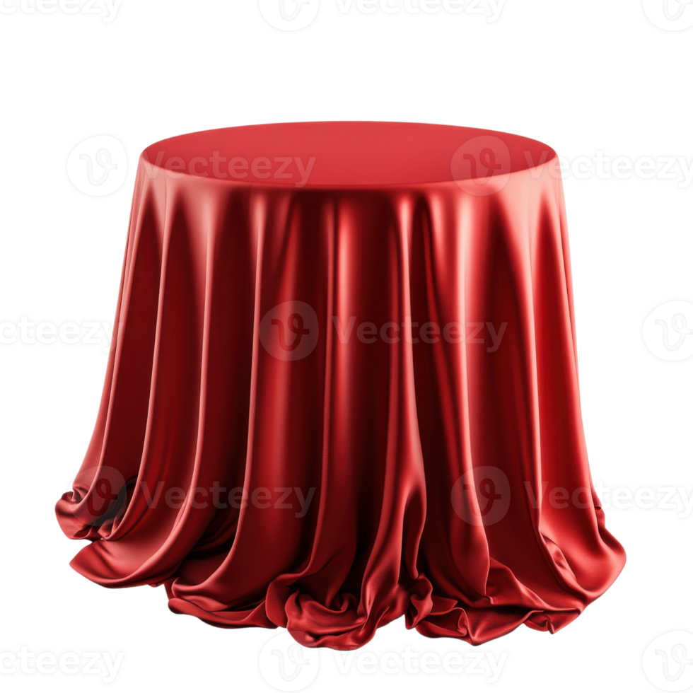 Red fabric covered table on transparent background png