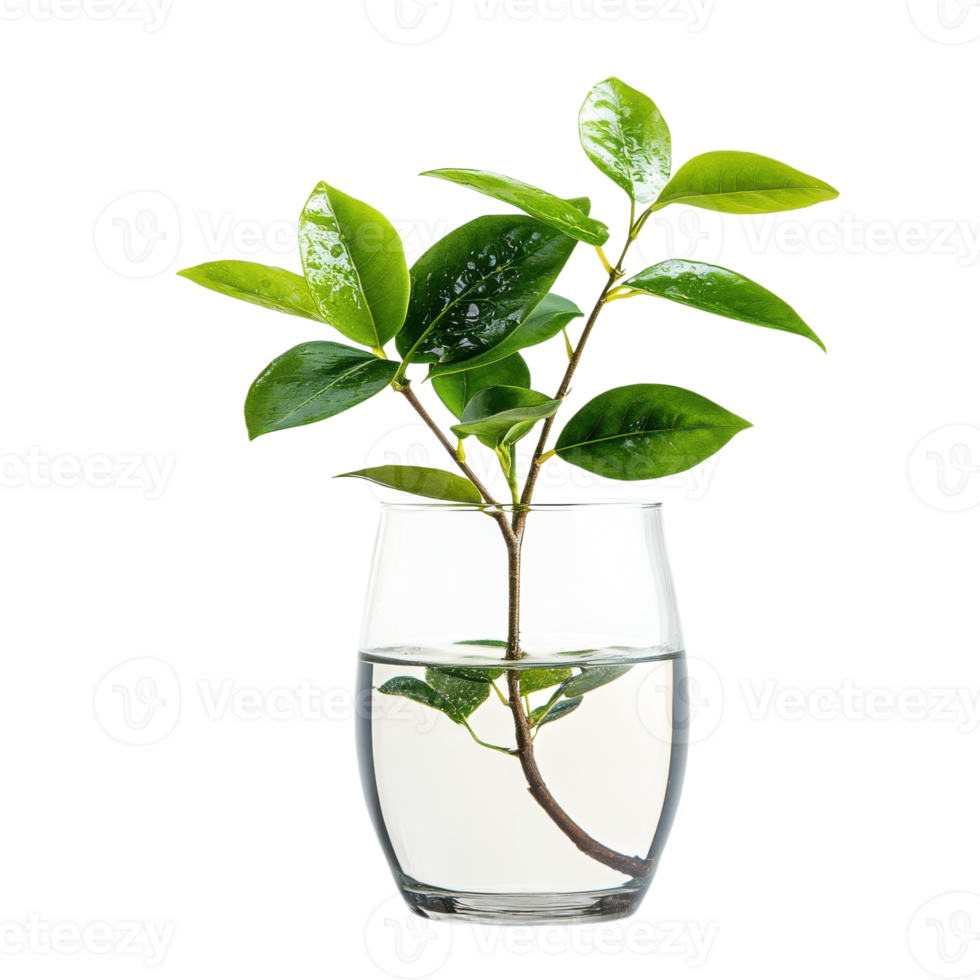 Plant in clear glass cup on transparent background png