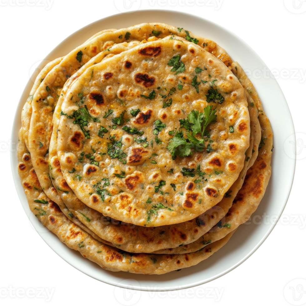Stack of paratha bread on transparent background png