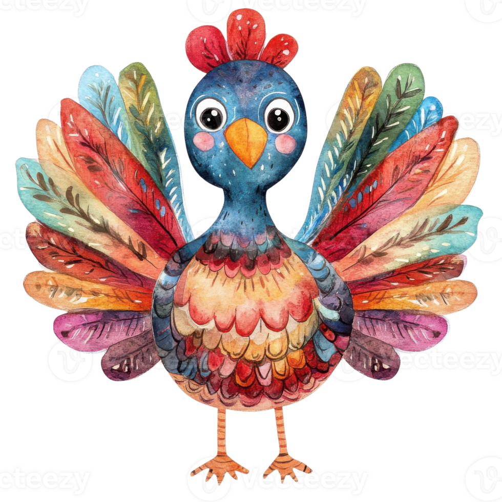 Colorful turkey artwork on transparent background png