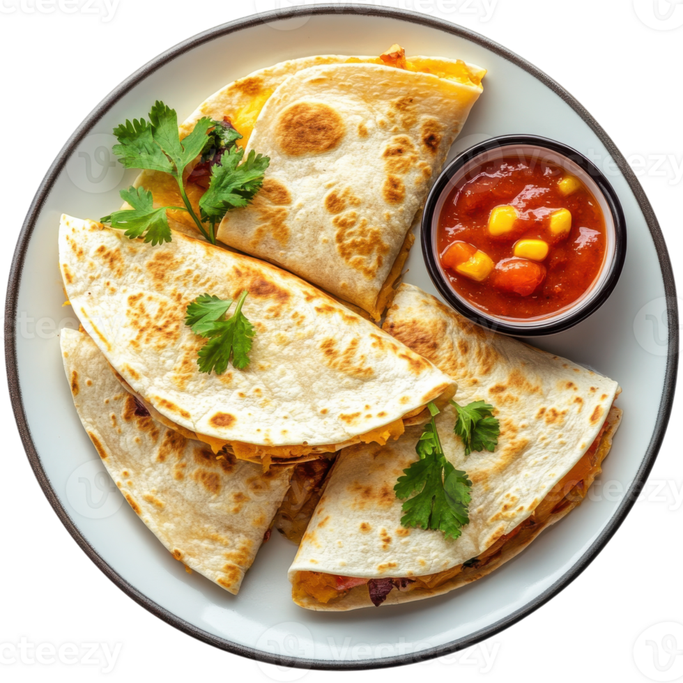 Quesadillas with salsa dish on transparent background png