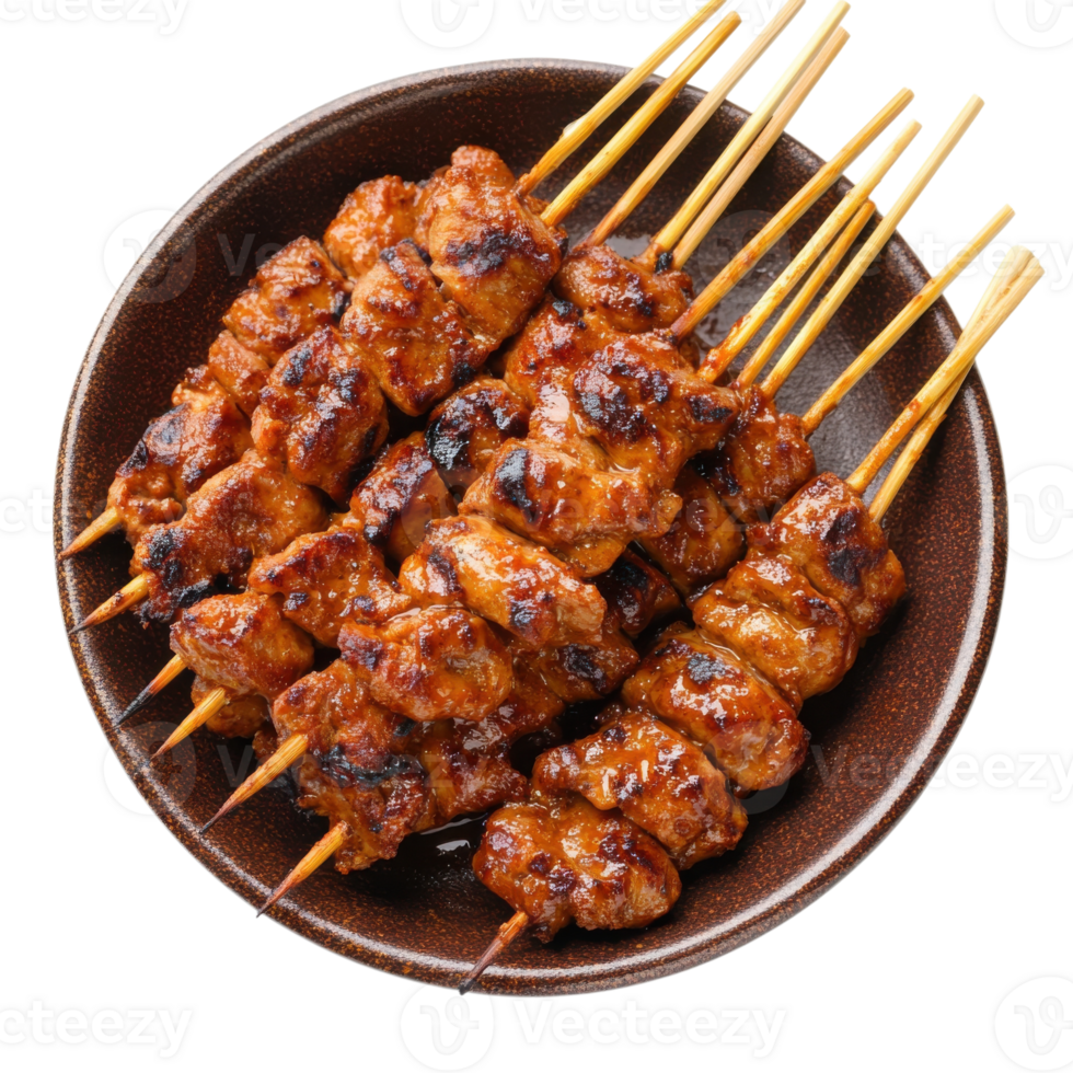 Satay skewers in a bowl on transparent background png
