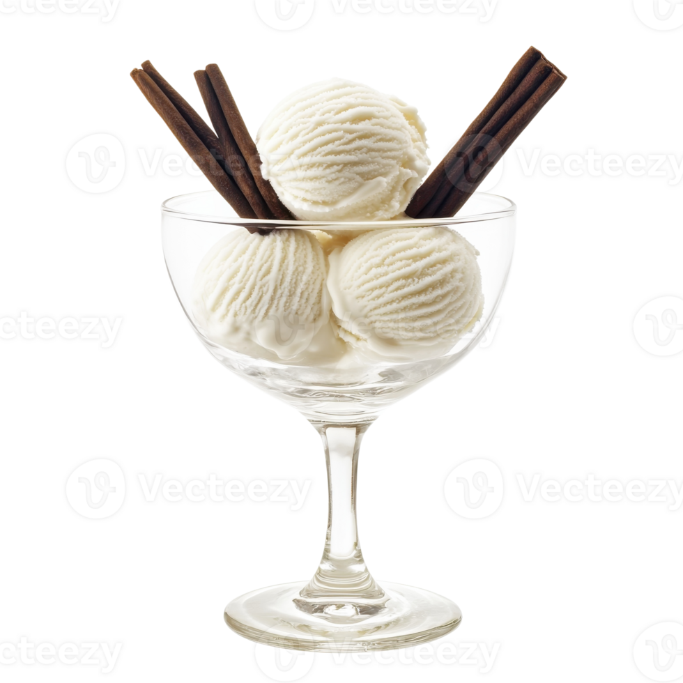 Ice cream in glass bowl on transparent background png