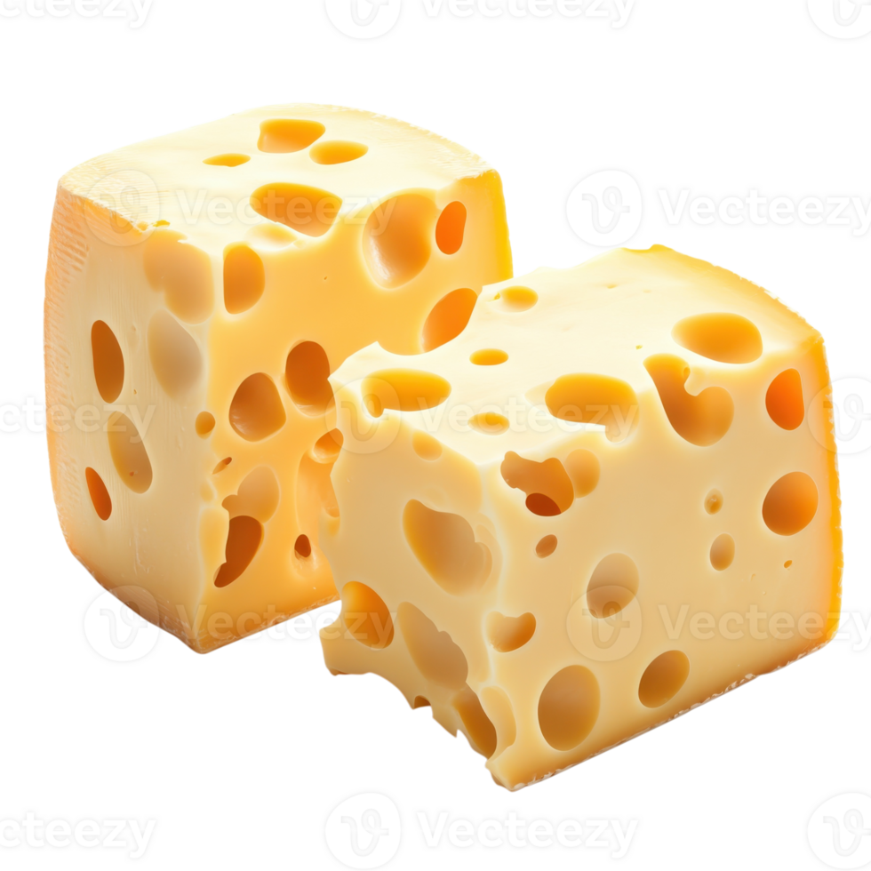 Swiss cheese cubes close on transparent background png