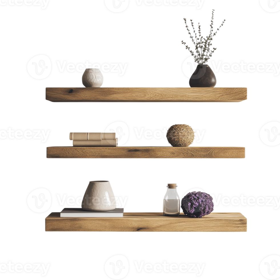 Shelves with decoration on transparent background png