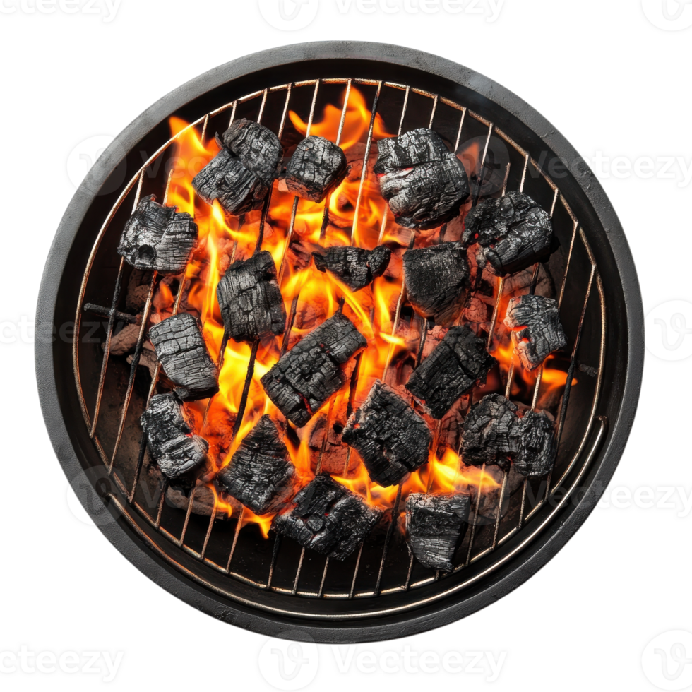 Charcoal burning on grill on transparent background png