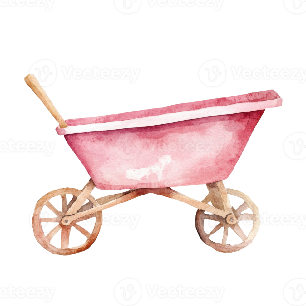 Pink watercolor wheelbarrow on transparent background png