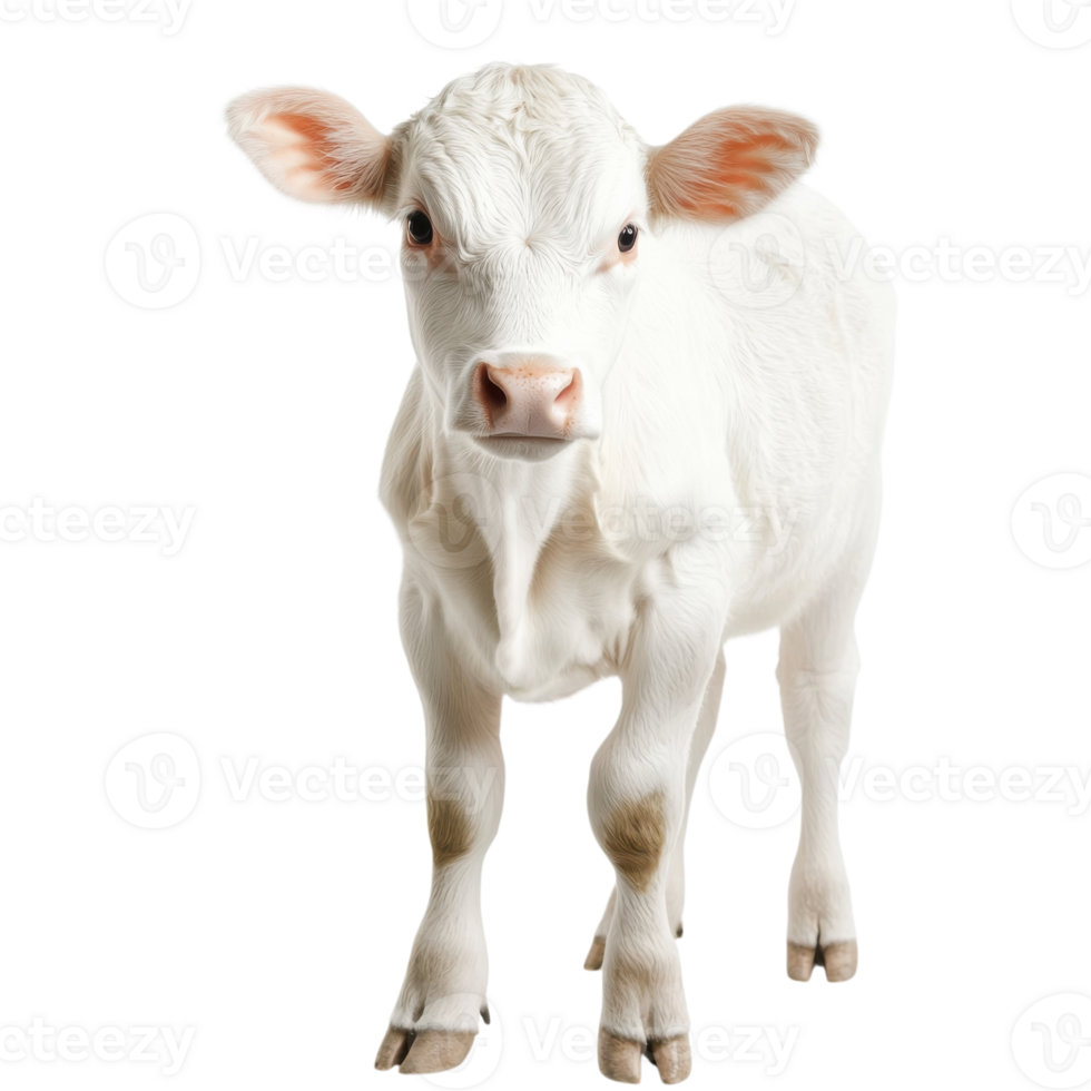 A white calf standing up on transparent background png