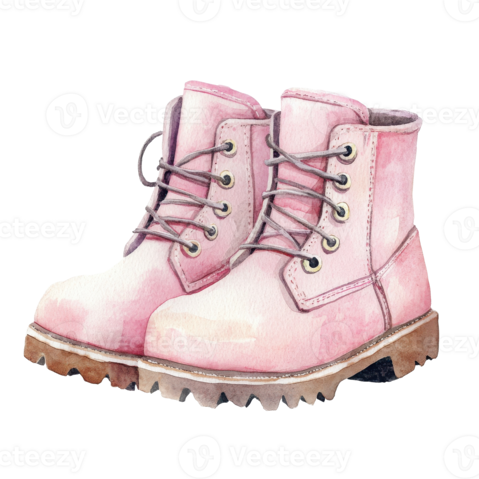 Pink watercolor boots art on transparent background png