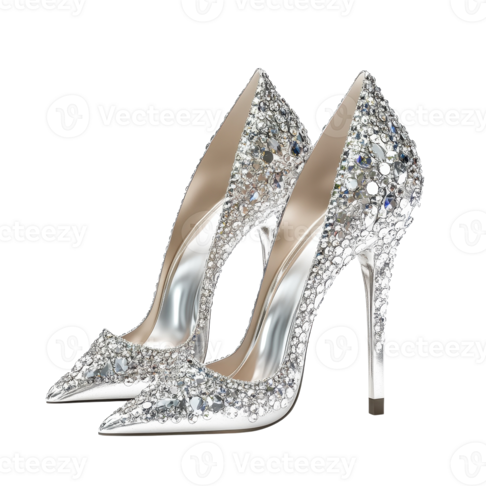 Silver sparkly high heel on transparent background png