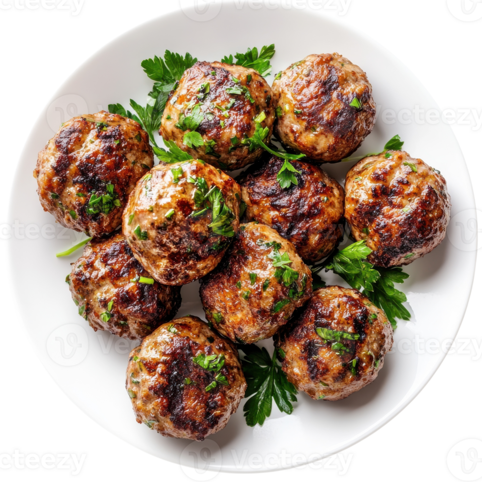 Plate of cooked meatballs on transparent background png
