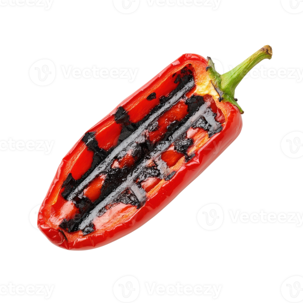 Grilled red pepper half on transparent background png