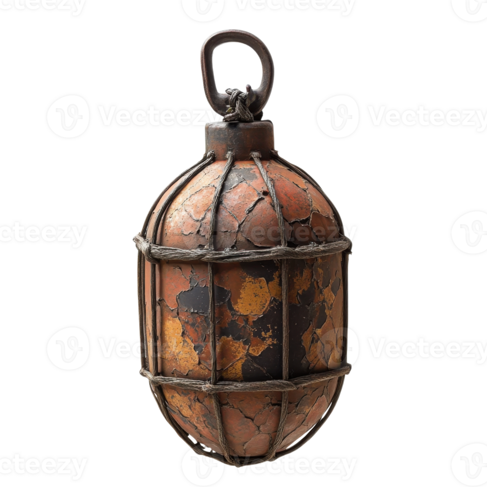 Aged metal caged sphere on transparent background png