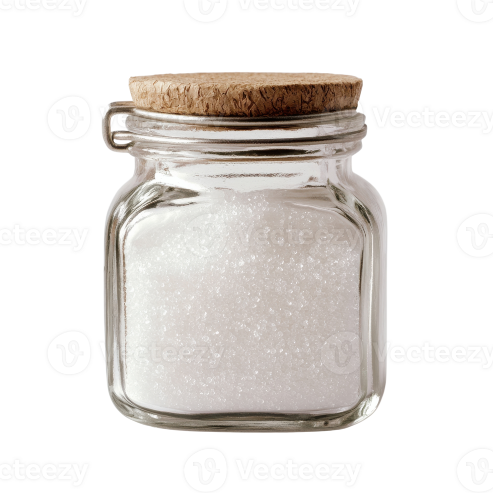 Sugar in a glass jar on transparent background png