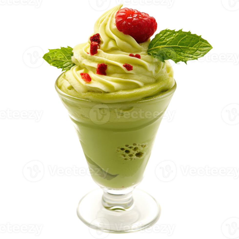 Green dessert in a cup on transparent background png