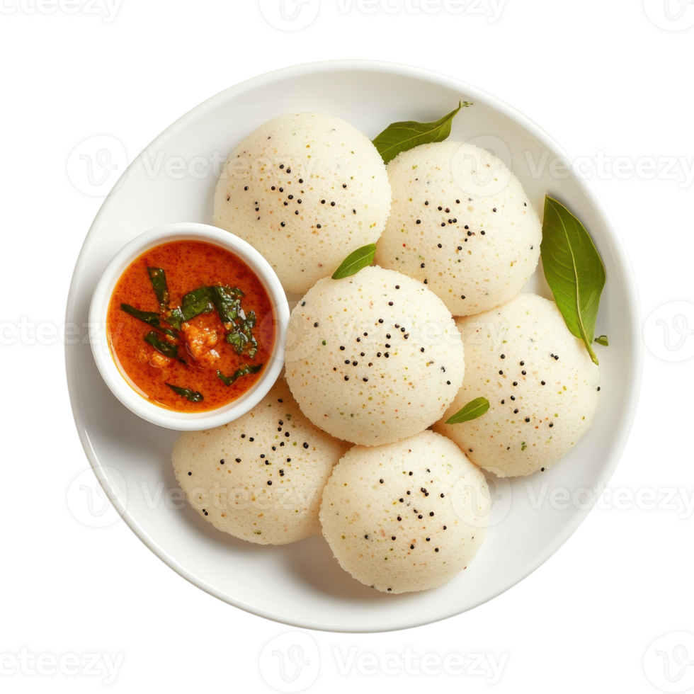 Idli with sambar plate on transparent background png