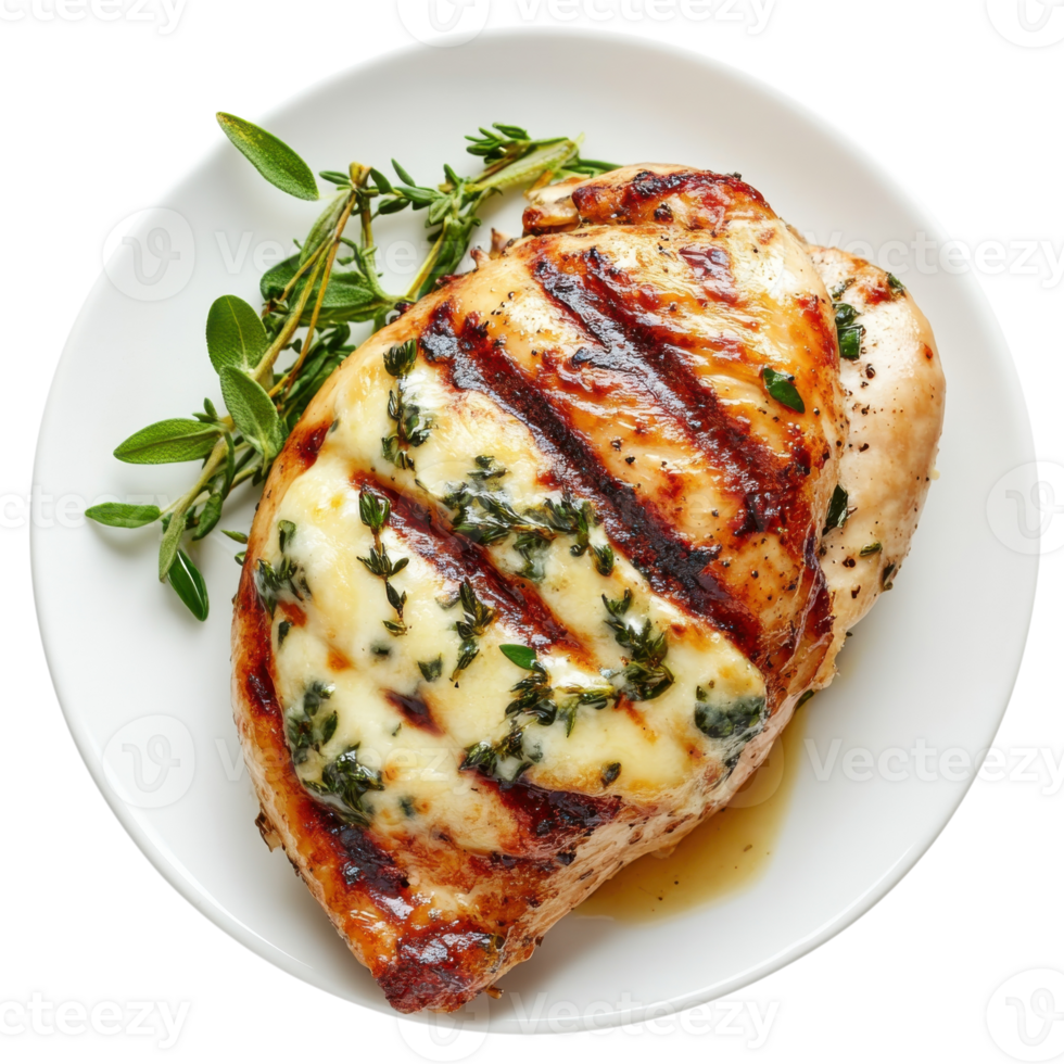 Grilled chicken with herbs on transparent background png