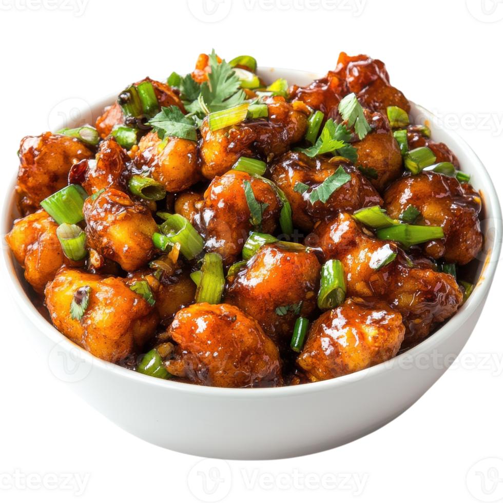 Chicken manchurian bowl on transparent background png