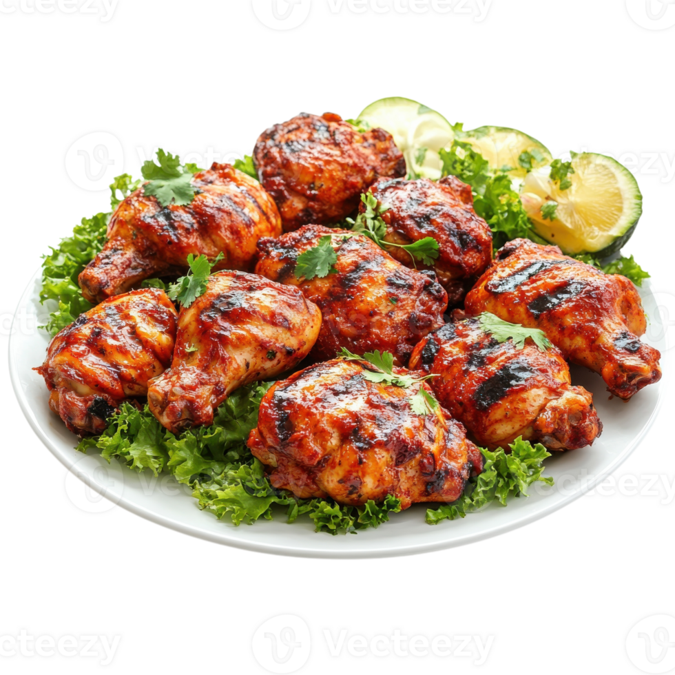Grilled chicken on plate on transparent background png
