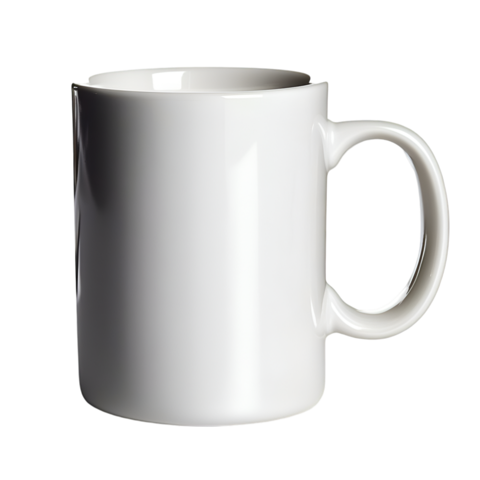 White ceramic coffee mug elegant curved smooth handle grip png