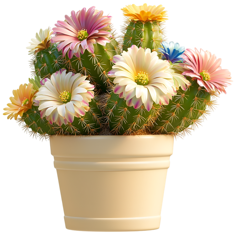 Potted green flowering cactus plant in a stylish modern ceramic container png