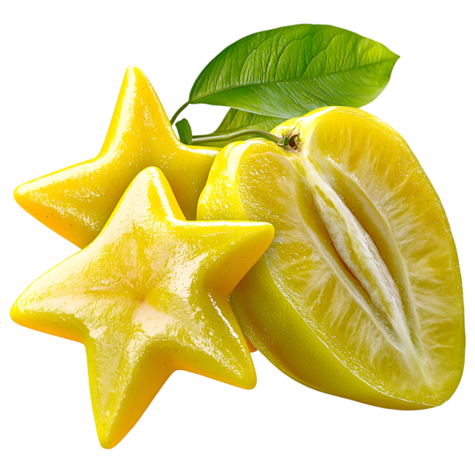 Sliced fresh starfruit yellow lemon citrus for tropical healthy refreshment png