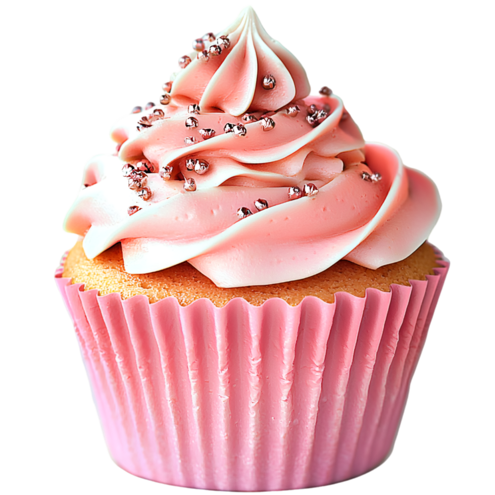 Delicious pink frosted cupcake sprinkles for sweet gourmet bakery dessert png