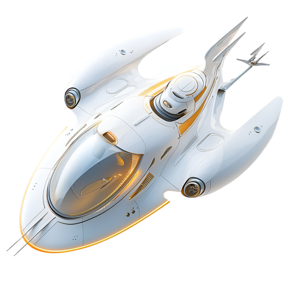 Futuristic silver spaceship sleek aerodynamic streamlined glowing blue lights png