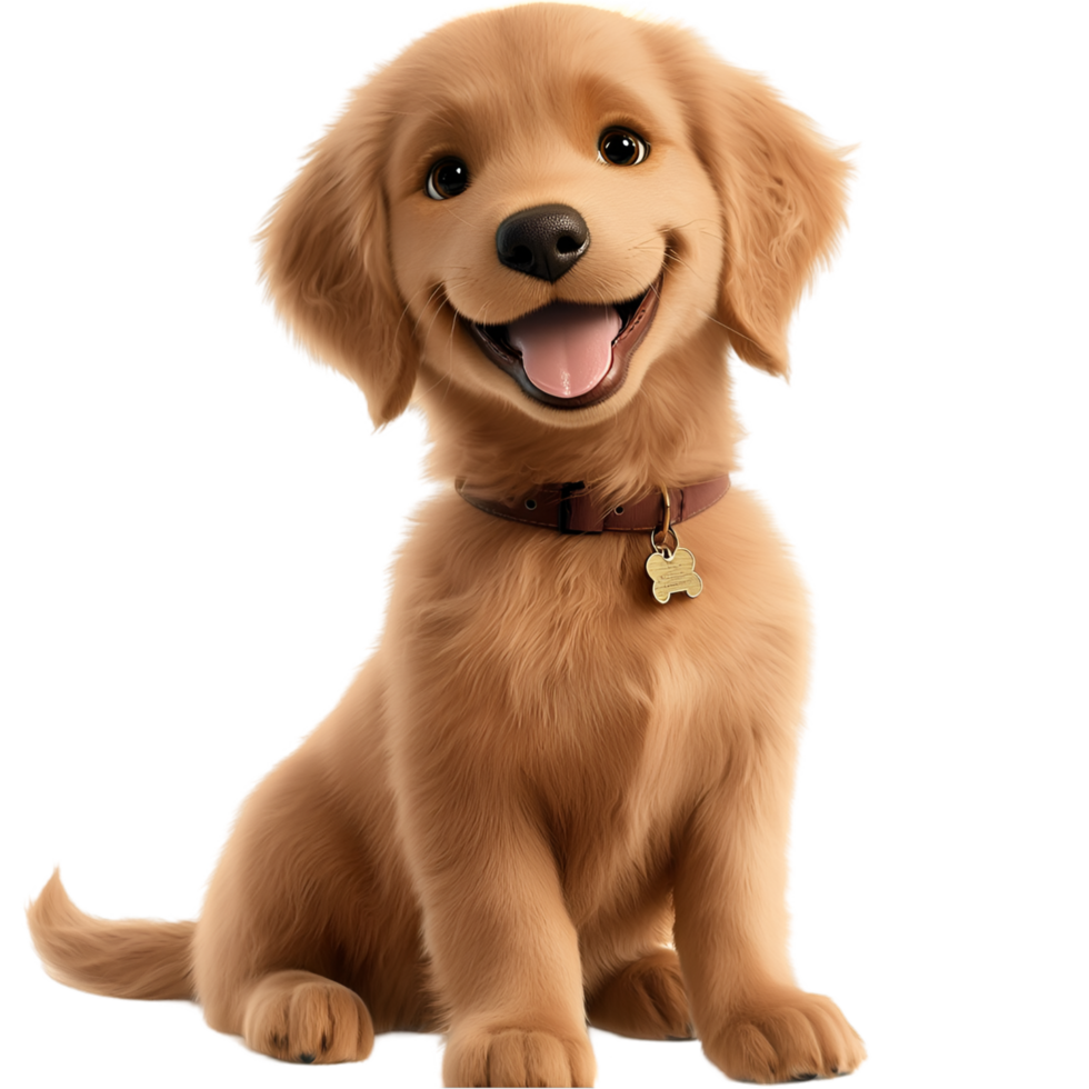 Adorable golden retriever puppy sitting happily wagging fluffy tail png