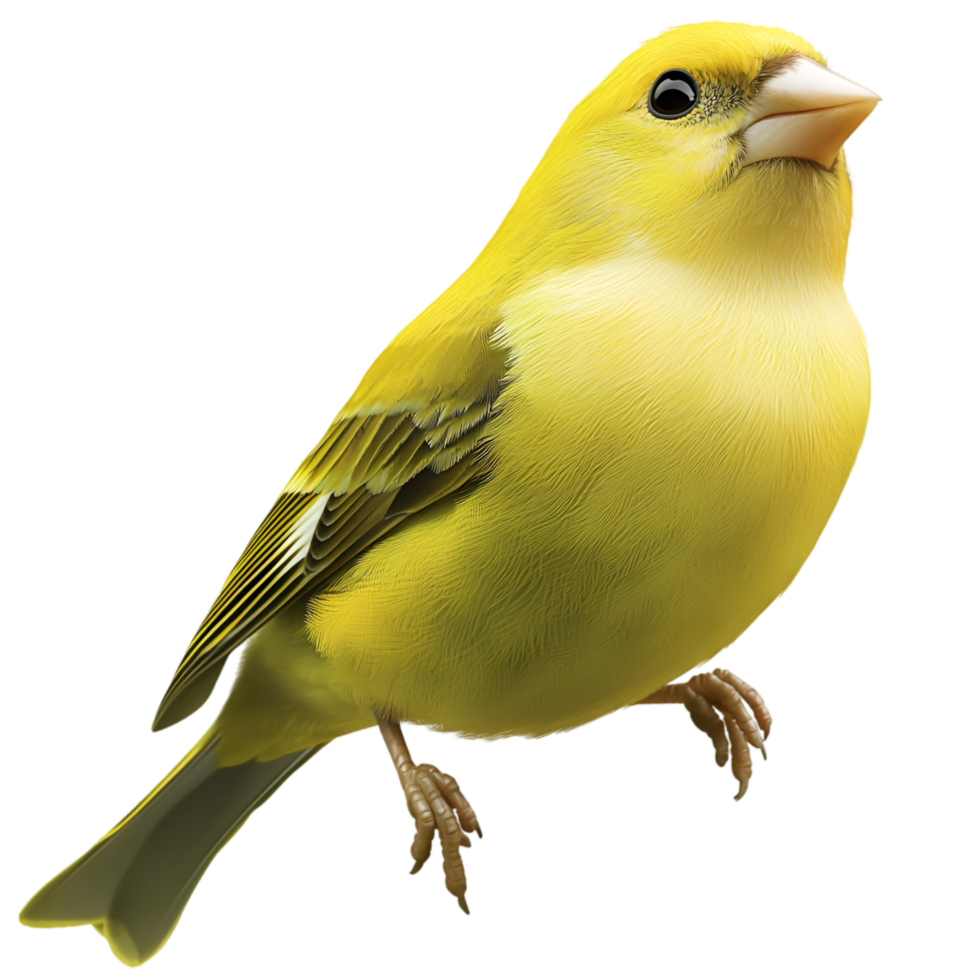 Small yellow bird perched on branch green leaves png