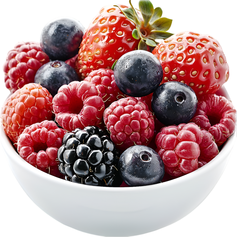 Bowl filled fresh ripe mixed berries strawberries blueberries raspberries blackberries png