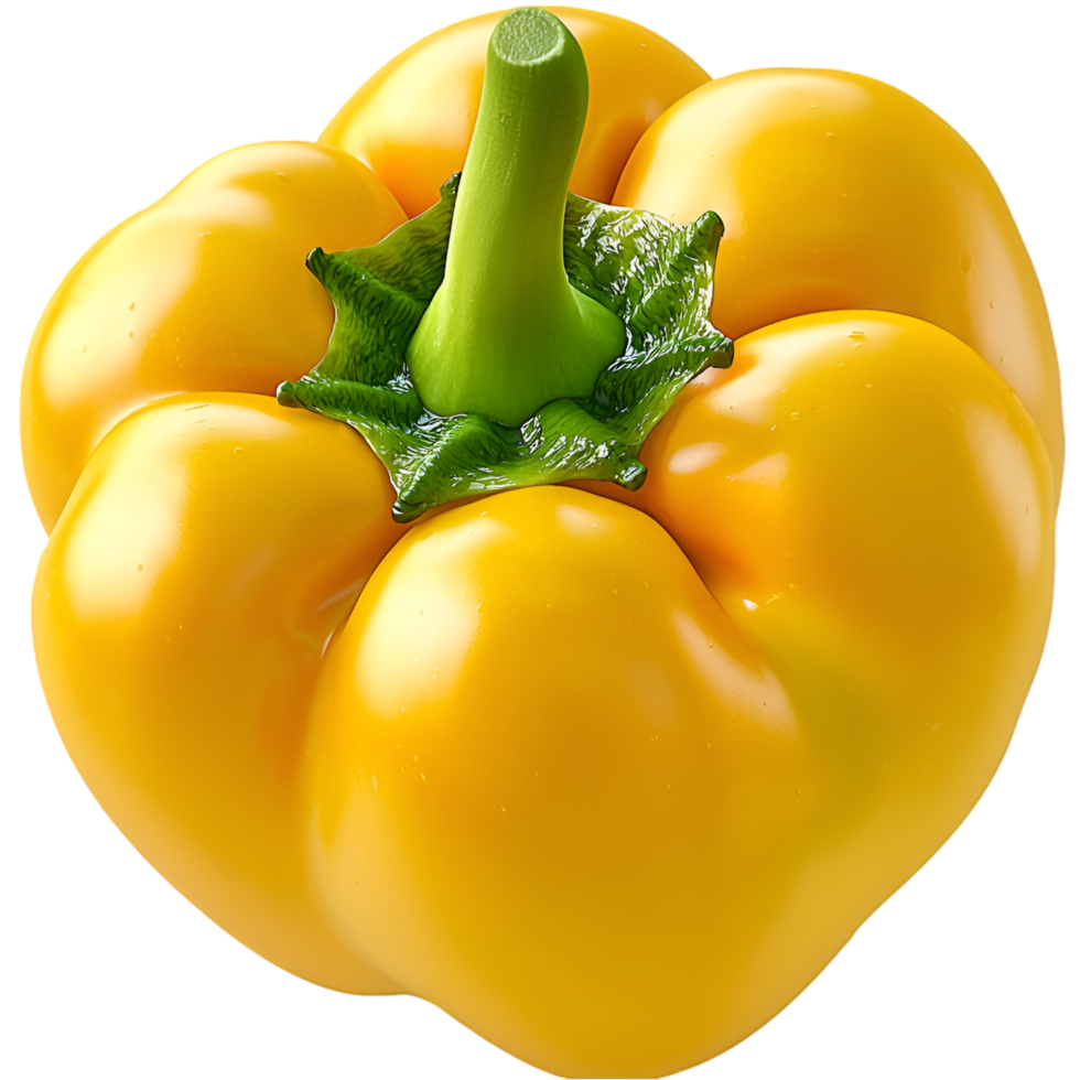 Yellow bell pepper fresh green stem and smooth vegetable surface png