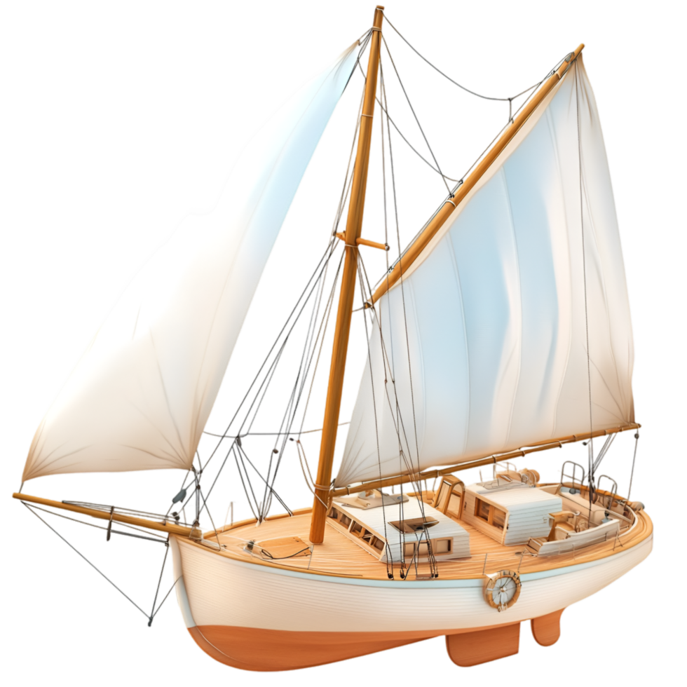 Wooden sailboat white sails and intricate nautical detailed realistic design png
