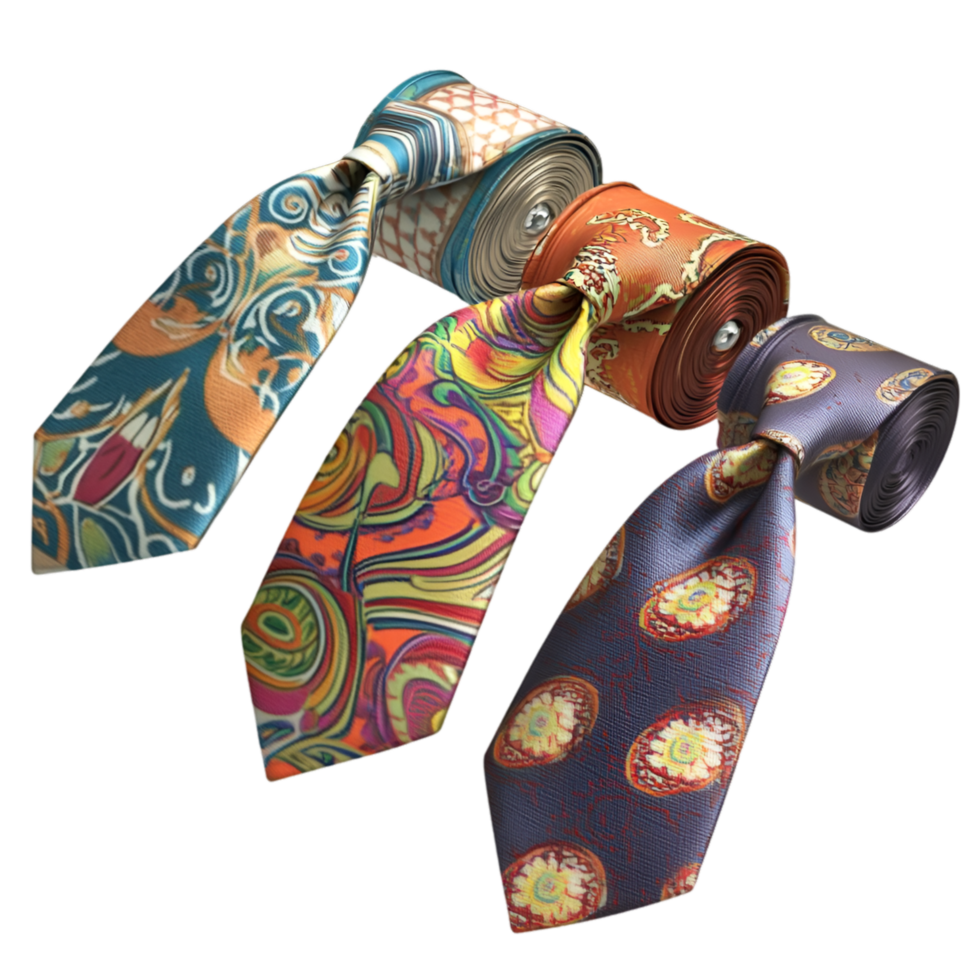 Colorful silk neckties elegant patterns and stylish formal fashion accessory png