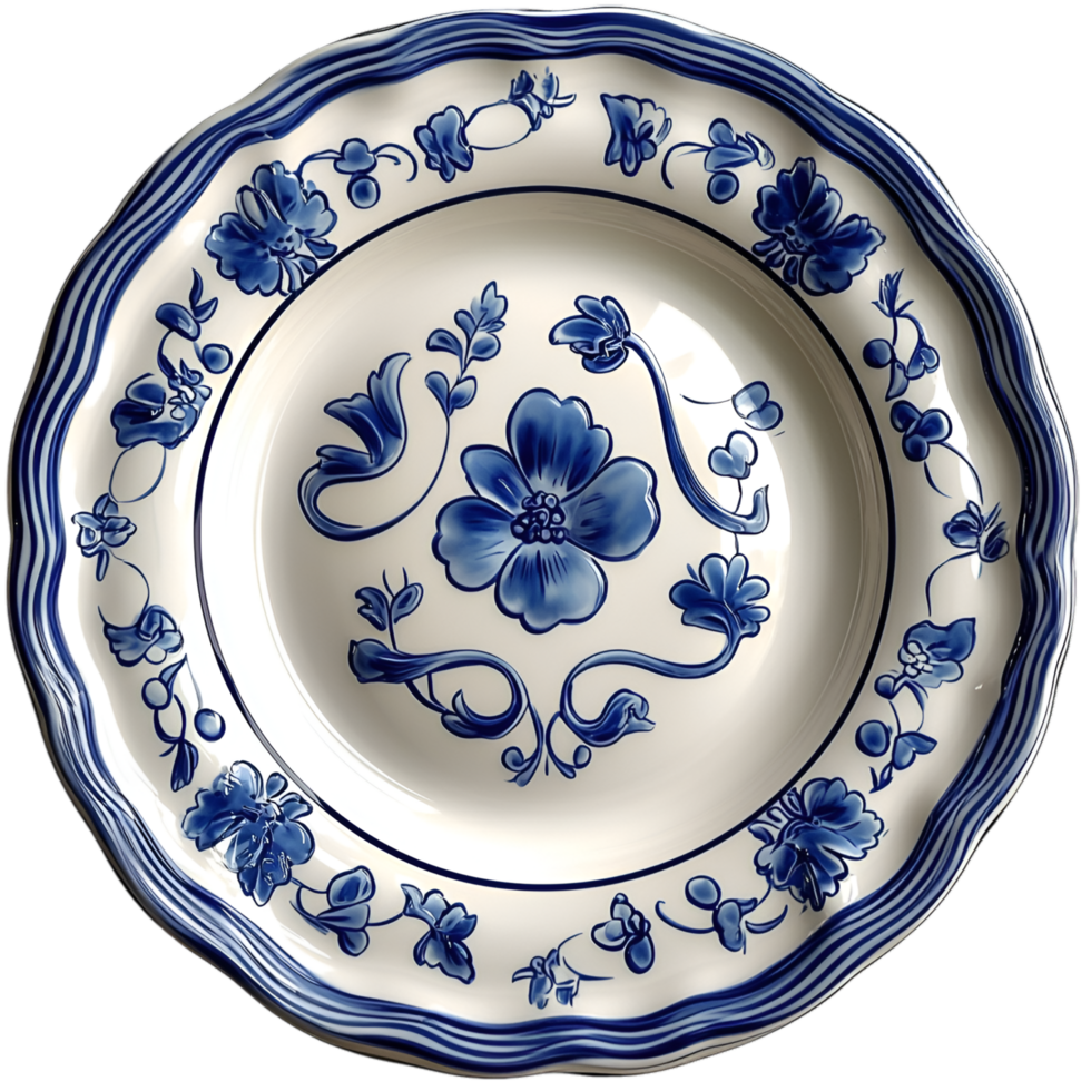 Classic porcelain plate blue floral decorative pattern and traditional elegant design png