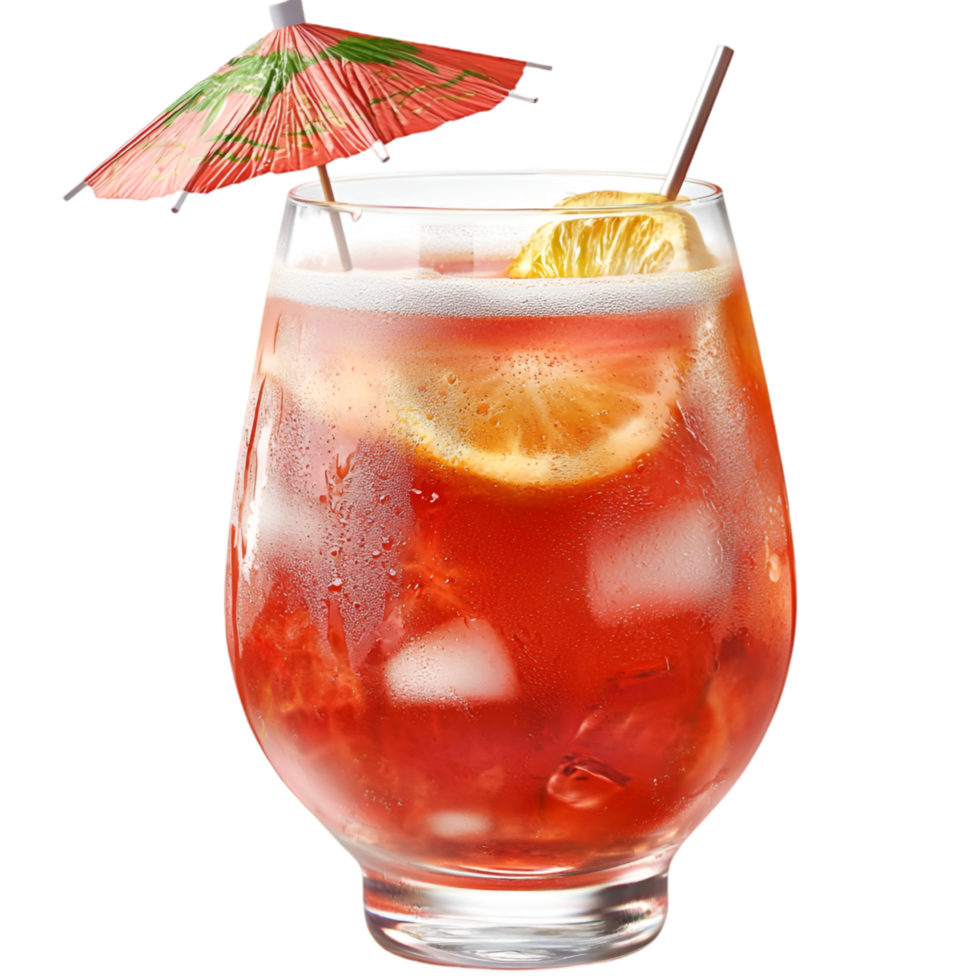 Refreshing cocktail drink ice umbrella and citrus fruit slice png