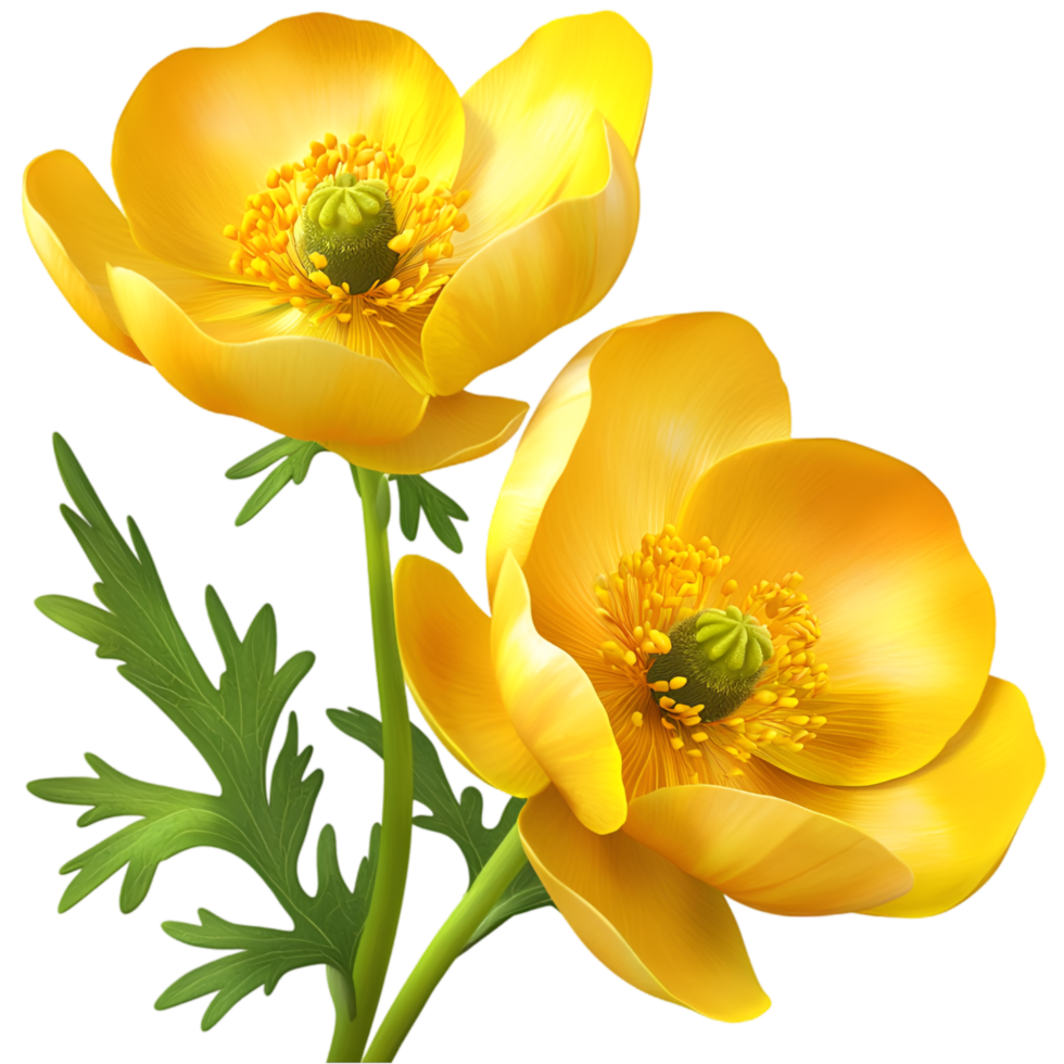 Bright yellow buttercup flowers blooming in a sunny green meadow png