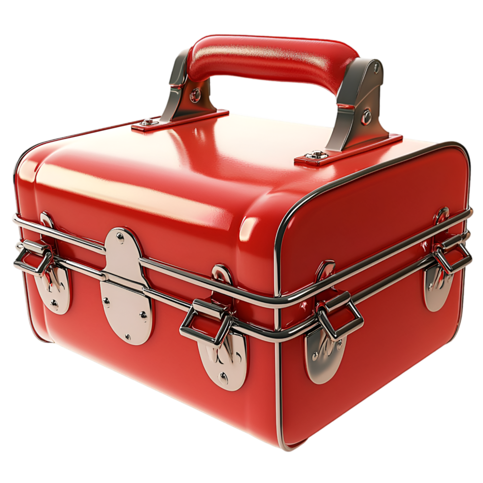 Red metal toolbox sturdy handle and secure silver latches png